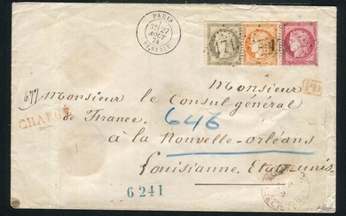 France 1874 - Registered letter from Grenelle, Paris bound for New Orleans (USA, 1874).