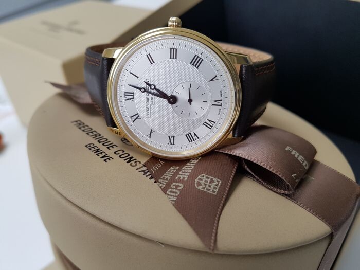 Frédérique Constant - slimline luxury gold plated men watch + 2 free Italian hand made strap - Men - 2011-present