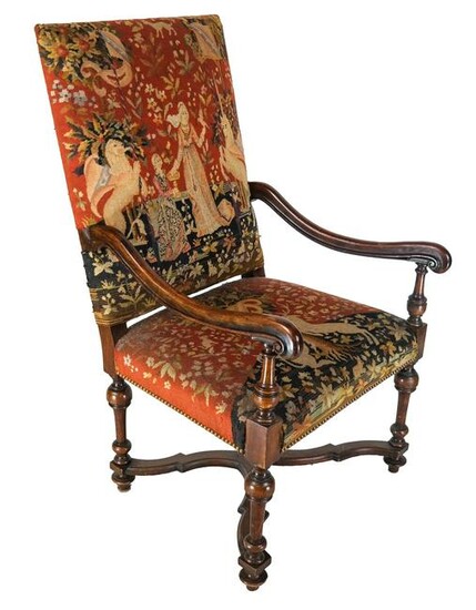French Classical Needlepoint Throne Chair