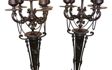 French Design, Empire, Candelabras, Patinated Bronze, France, 19th C.