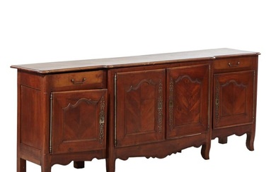 French Louis XV Style Carved Walnut Breakfront Sideboard, 19th c., H.- 38 in., W.- 98 in., D.- 21