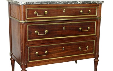 French Louis XVI 3 drawer commode in walnut with banded...