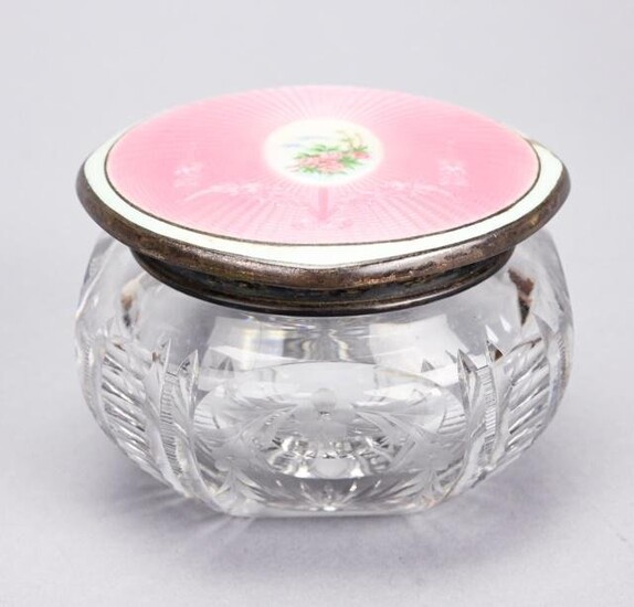 French Sterling Silver Mounted Guilloche Jar