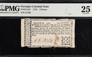 GA-61. Georgia. 1776. 3 Pence. PMG Very Fine 25.
