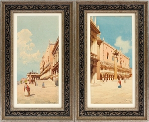 GIAN LUCIANO SORMANI ITALIAN 1867 1938 WATERCOLORS ON PAPER PAIR 11 VENETIAN STREET SCENES