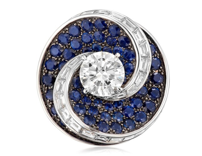 GRAFF DIAMOND AND SAPPHIRE DOUBLE SWIRL RING WITH GIA REPORT