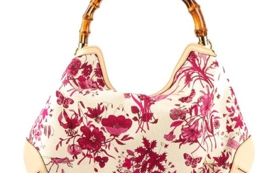 GUCCI - a Pink Floral Canvas Bamboo Handle hobo