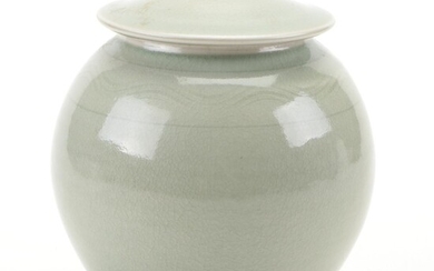 Gary Kelsey Crackle Celadon Glazed Stoneware Lidded Vessel