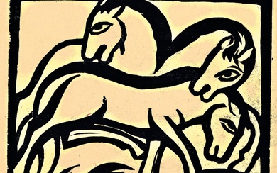 Georg Schrimpf, 1889 Munich-1938 Berlin, threehorses, woodcut on Japanese paper,...