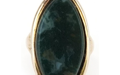 George III gold agate marquis shape mourning ring engraved J...