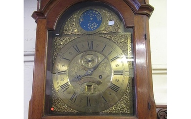George III oak longcase clock, the arched hood above and arc...