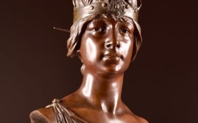 Georges Charles Coudray (1863 - 1932) - Ch Gautier Bronzier France - Large oriental bust of a young woman "Bakie" - 64 cm - Bronze (patinated) - about 1900