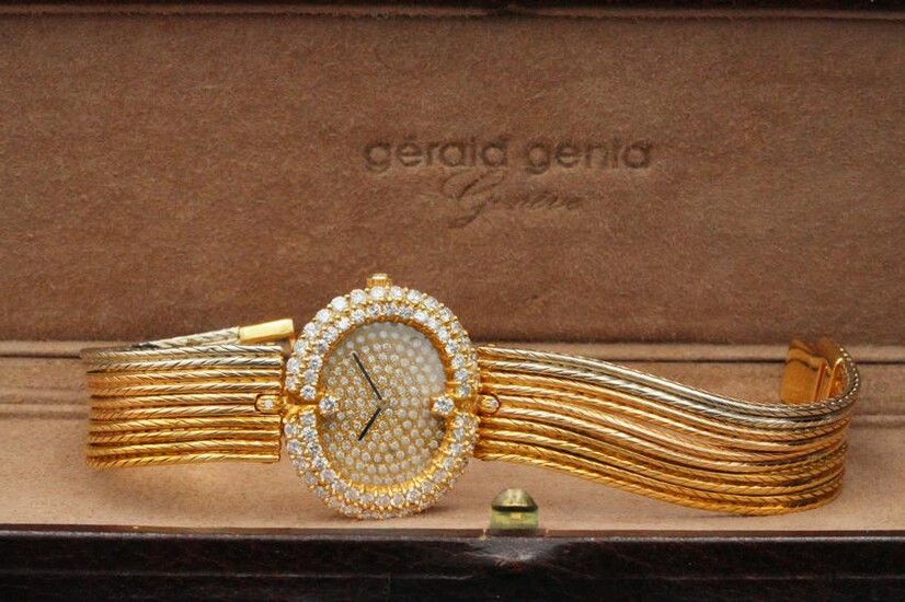 Gerald Genta Royama 4.00ctw Diamond 18K Watch W/Box