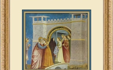 Giotto Di Bondone Anna and Joachim Meet at the Golden Gate Custom Framed Print