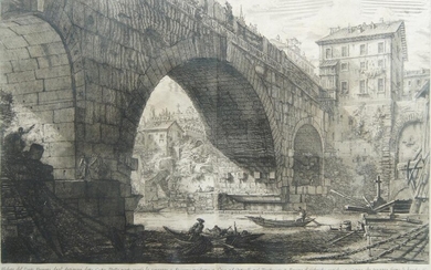 Giovanni Battista Piranesi, Italian 1720-1778- Veduta del Ponte Ferrato; etching, 39.5 x 60 cm.