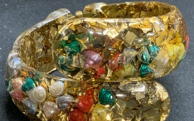 Gold Tone Seashell Lucite Cuff Bracelet, Jewelry