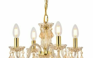 Golden Crystal Chandelier Glass Light Ceiling Pendant Lamp Lighting Fixture 15"