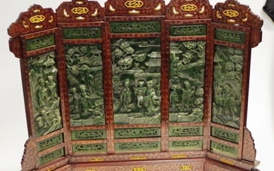 Good Chinese carved stone & wood Table Screen a...