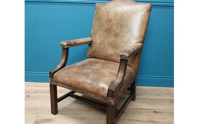 Good quality mahogany leather upholstered Gainsborough style...