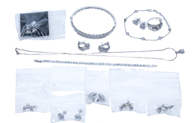 Group of Clear Stone Sterling Silver Jewelry