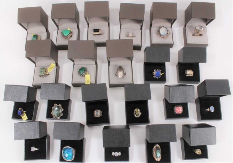 Group of silver semi precious stone rings, all boxed (22 in total)