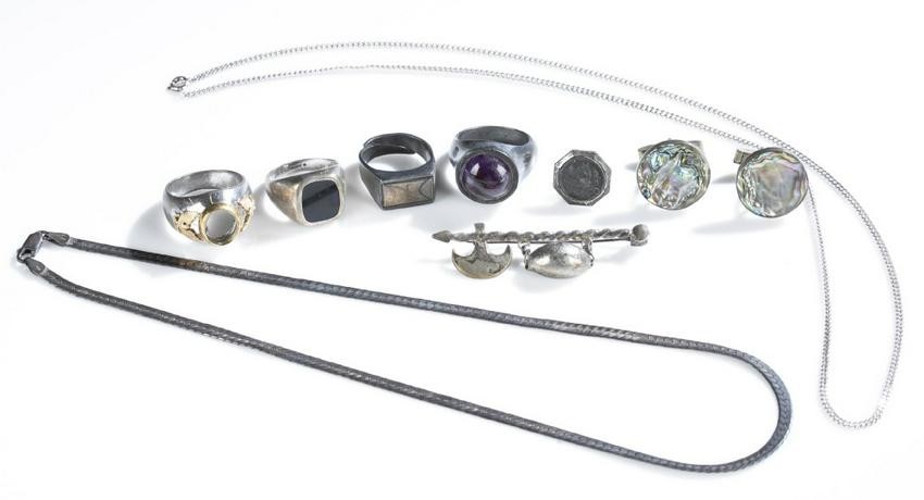 Group of silver tone accessories.