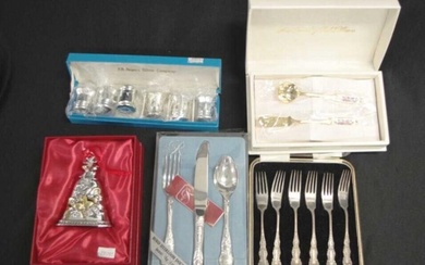 Group silver plate table cutlery sets etc