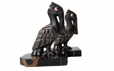 H. Moreau - Bookends (2) - Art Deco Pelicans - Metal and marble