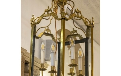 HALL LANTERN, Louis XVI design, brass of hexagonal form with...