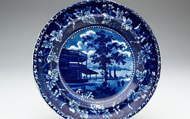 HISTORICAL STAFFORDSHIRE AMERICAN VIEW OF NEW YORK BLUE TRANSFER PLATE.