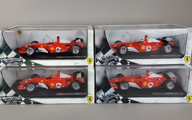 HOT WHEELS - QUATRE Ferrari échelle 1/18 : 1x F2005 Rubens Barrichello 1x F2004 Rubens...