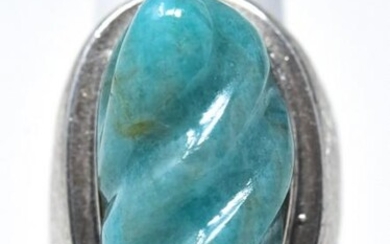 Hand Made Signed Sterling & Carved Amazonite Ring