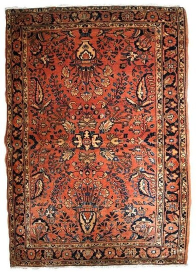 Handmade antique Persian Sarouk rug 3.2' x 5.4' (97cm x
