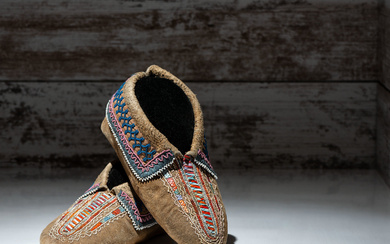 Haudenosaunee Beaded and Quilled Hide Moccasins