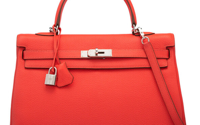 Hermès 35cm Rose Jaipur Clemence Leather Retourne Kelly Bag...