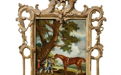 Hinterglasbild "Rastende mit Reitpferd", England, um