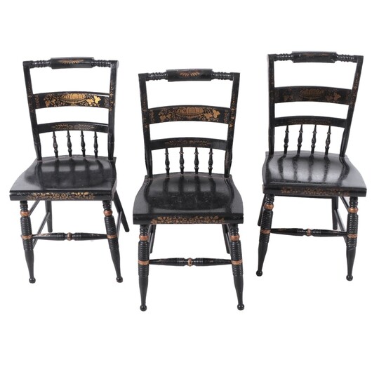 Hitchcock Style Ebonized Stenciled Fancy Chairs by Nichols & Stone