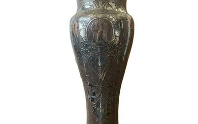 Huge Silver Overlay Art Nouveau Art Glass Vase