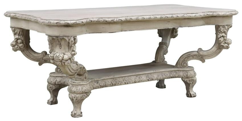 ITALIAN CARVED & PAINTED TABLE, 70"L