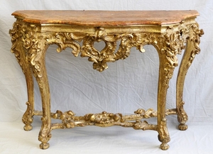 ITALIAN ROCOCO GILT WOOD AND GESSO CONSOLE TABLE 34 49 19