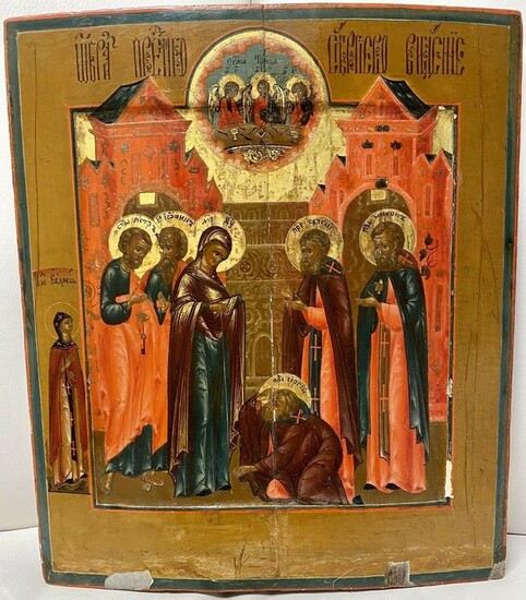 Icon, Apparition of the Mother of God to St. Sergius of Radonezh - Wood - 18th century