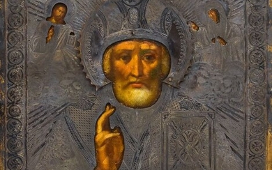 Icon, Saint Nicholas - Brass, Wood - 19th century