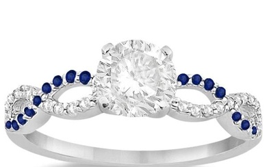 Infinity Diamond and Blue Sapphire Engagement Ring 14K White Gold 1.21ctw