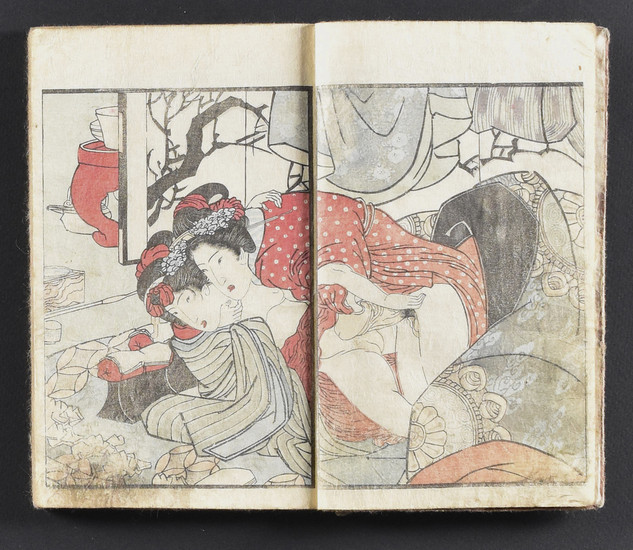 Inkeisai Karitaka, Japanese, 19th c. - Japanese Shunga Book "Koi no Minato Nyogo no Shimada" Woodblock Prints