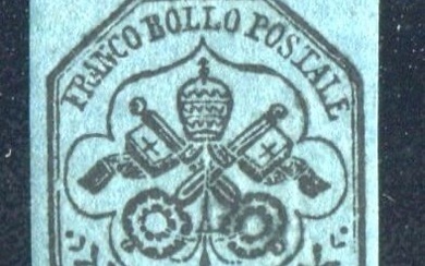 Italian Ancient States - Papal State 1852 - 7 new blue baj - Sassone 8