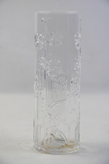 Italian Glass Cylinder Vase, for Industria Vetraria Valdarnese Tuscany, original label , H:24cm