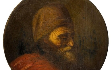 Italian School, early 19th century- Portrait of a man, head and shoulders, in profile; oil on papier mache, forming the lid of a snuffbox, stuck down on panel, tondo, diameter 9 cm. Provenance: Private Collection, UK.