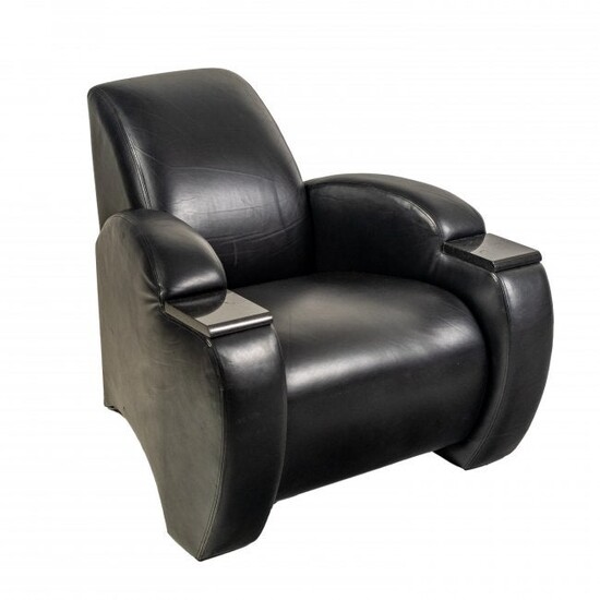 Italian Spinneybeck Modern Black Leather Club Armchair