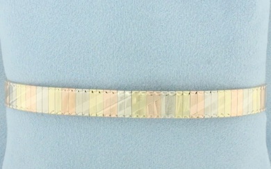 Italian Tri Color Diamond Cut Omega Bracelet in 14k Yellow, Rose, and White Gold