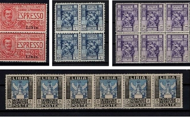 Italy 1915 - 4 blocks of Libya, mint MNH**, signed Diena, Sassone value 3,600 - Sassone espresso n 1 - n 56 - n 107 - n 31